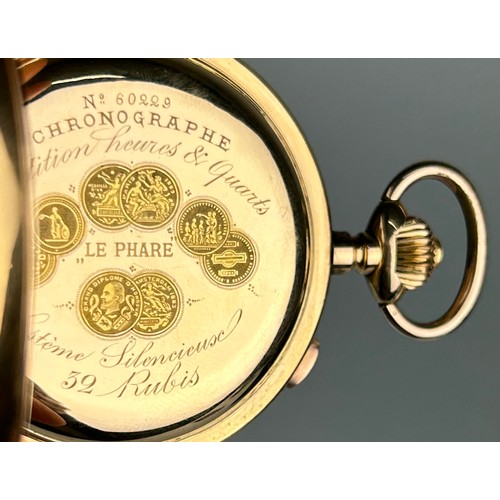 70 - AN 18CT GOLD QUARTER REPEATER POCKET WATCH 'LE PHARE', 

In antique case. 

No glass, 1/4 repeater m... 