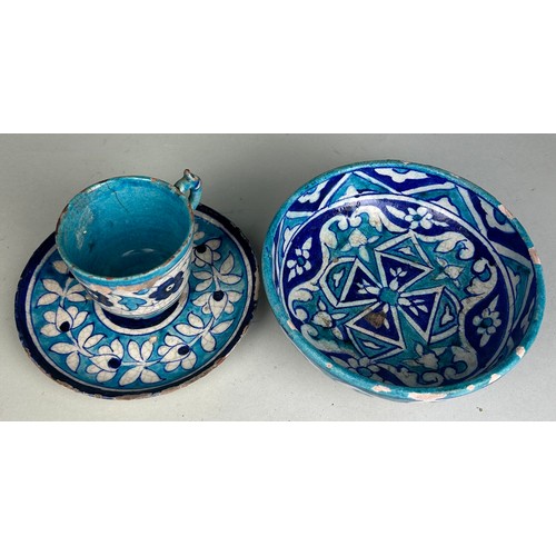 168 - AN INDO-PERSIAN 'MULTAN' 19TH CENTURY BOWL, TEA CUP AND SAUCER (3) 

Bowl 15cm x 6cm