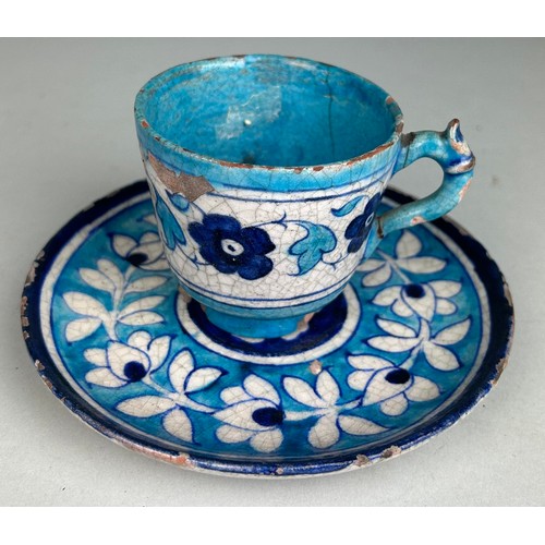 168 - AN INDO-PERSIAN 'MULTAN' 19TH CENTURY BOWL, TEA CUP AND SAUCER (3) 

Bowl 15cm x 6cm