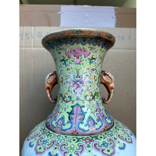 124 - A LARGE CHINESE FAMILLE ROSE 'THREE GOATS' VASE MARK FOR QIANLONG BUT LATE 19TH CENTURY OR REPUBLIC ... 
