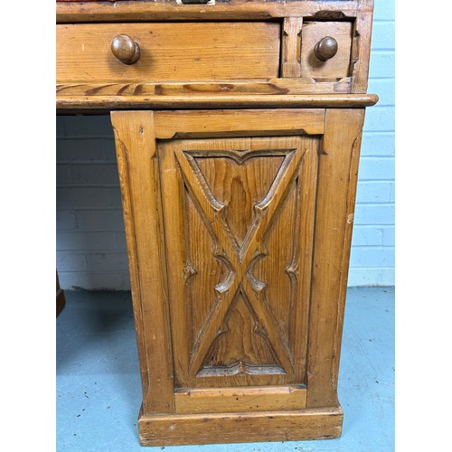 504 - A CONTINENTAL PINE 19TH CENTURY GOTHIC DESIGN BUREAU BOOKCASE OR SECRETAIRE, 

215cm H x 105cm W x 5... 