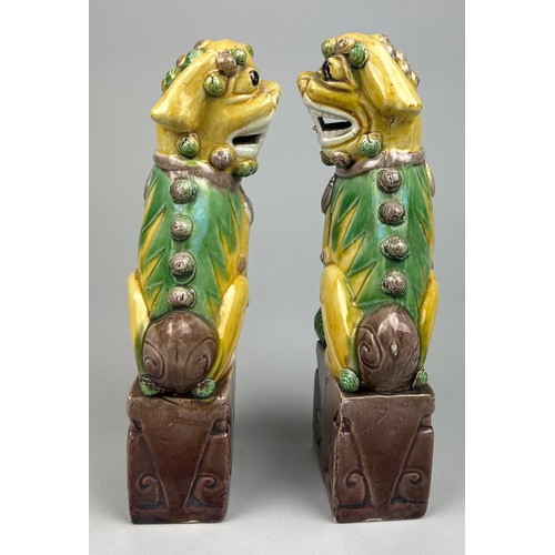 110A - A PAIR OF SANCAI GLAZED FOO DOGS, 

25cm x 9cm