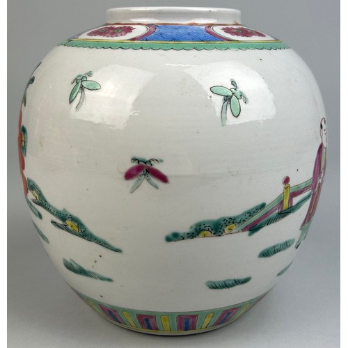 91 - A CHINESE EARLY 20TH CENTURY GINGER JAR DECORATED WITH BOYS AT PLAY, 

17cm x 17cm