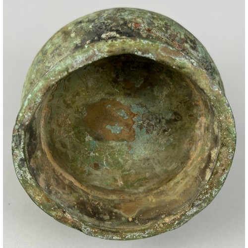 7 - A CHINESE ARCHAIC STYLE BRONZE VERDIGRIS ARROW VASE