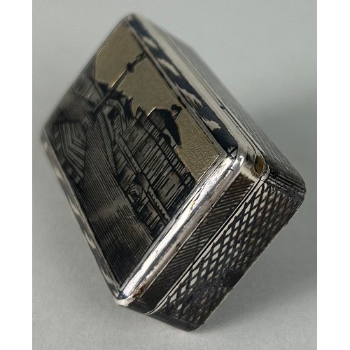 152 - A 19TH CENTURY SILVER NIELO SNUFF BOX, 

5cm x 3cm x 1.5cm