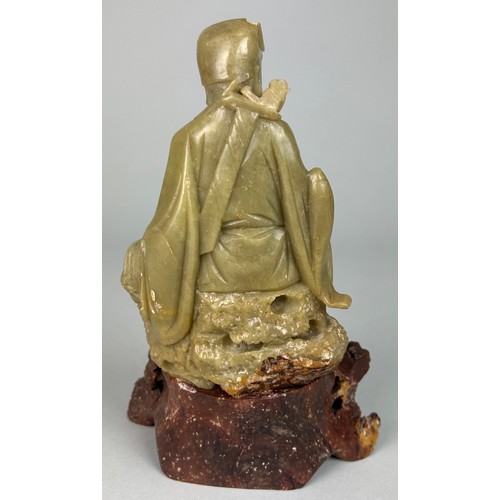 377 - A CHINESE JADE COLOURED FIGURE OF A MAN, 

20cm x 12cm