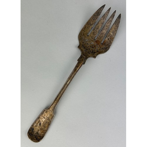 145 - A LARGE VICTORIAN SILVER PRESENTATION FORK MARKED FH: The Portland Co Ltd -Francis Higgins III- ,

W... 