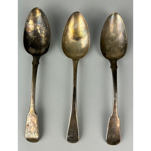 149 - THREE 19TH CENTURY SILVER SERVING SPOONS, 

Total weight: 202gms