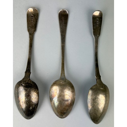 149 - THREE 19TH CENTURY SILVER SERVING SPOONS, 

Total weight: 202gms