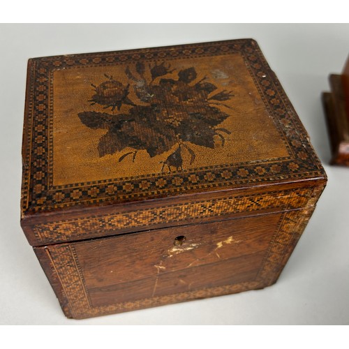 417 - A GROUP OF FOUR 19TH CENTURY WALNUT CADDIES AND BOXES (4)