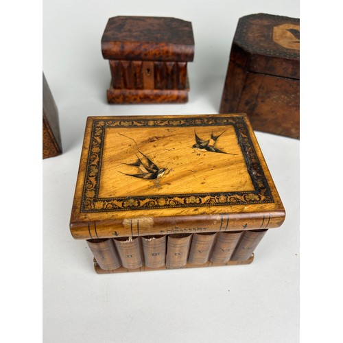 417 - A GROUP OF FOUR 19TH CENTURY WALNUT CADDIES AND BOXES (4)