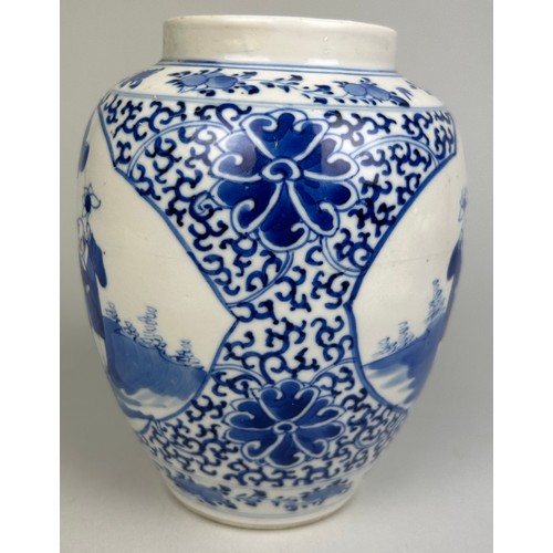 68 - A CHINESE BLUE AND WHITE VASE DECORATED WITH FIGURES AND LOTUS FLOWERS,
 
19th century or early 20th... 