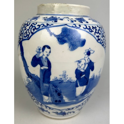 68 - A CHINESE BLUE AND WHITE VASE DECORATED WITH FIGURES AND LOTUS FLOWERS,
 
19th century or early 20th... 