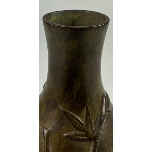 8 - A CHINESE BRONZE VASE DECORATED WITH DEER AND BAMBOO, 

Ming dynasty marks, but not of the period. 
... 