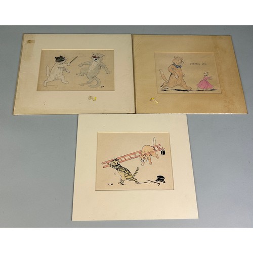 451 - AFTER LOUIS WAIN (1860-1939) THREE HAND COLOURED PRINTS ON PAPER DEPICTING CATS (3), 

Each 18cm x 1... 