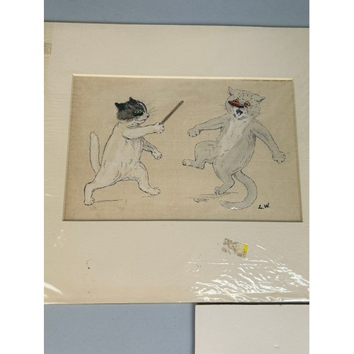 451 - AFTER LOUIS WAIN (1860-1939) THREE HAND COLOURED PRINTS ON PAPER DEPICTING CATS (3), 

Each 18cm x 1... 