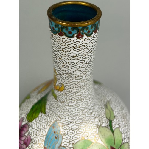 356 - A 20TH CENTURY CLOISONNE BOTTLE VASE WITH GLOBULAR BODY, 

19cm x 10cm