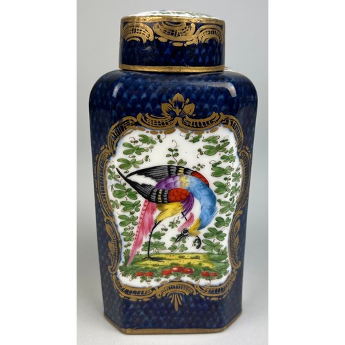 339 - A 19TH CENTURY SEVRES STYLE BLUE GROUND LIDDED JAR AND COVER OR TEA CANNISTER,

Gilt panels decorate... 