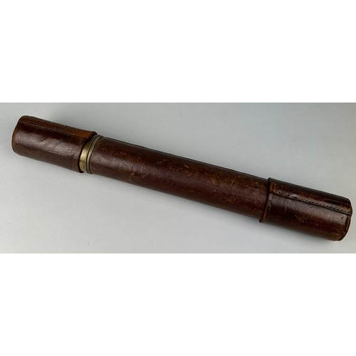 405 - A TWO DRAWER TELESCOPE DOLLOND LONDON RETAILED BY DAWSON AND MELLING 

Brown leather case 53cm x 7cm