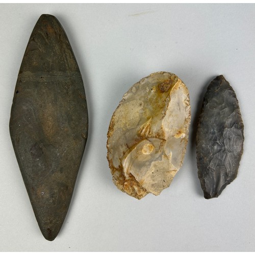 238 - A COLLECTION OF THREE NEOLITHIC AXES, 

Two possibly British, the other European. 

London private c... 