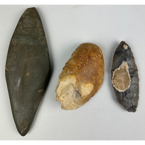 238 - A COLLECTION OF THREE NEOLITHIC AXES, 

Two possibly British, the other European. 

London private c... 