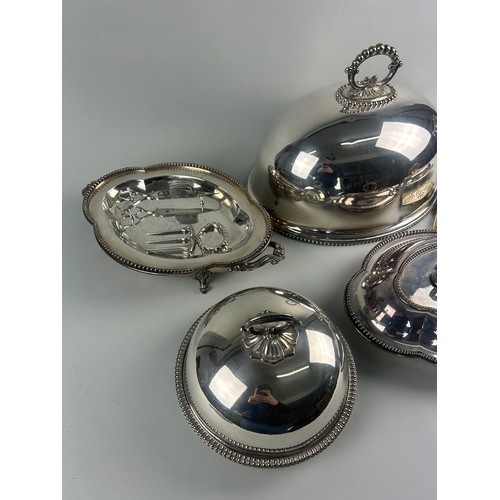 543 - A COLLECTION OF SILVER PLATED ITEMS TO INCLUDE: 

Round entree dish and cover, three oval entree dis... 