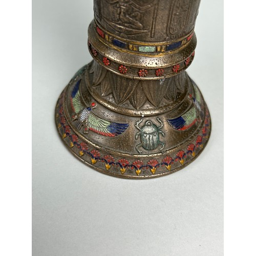 337 - AN EGYPTIAN REVIVAL METAL SCULPTURE ALONG WITH A GLASS AND METAL STAND AND INCENSE BURNER (3)