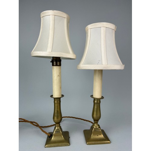 481 - A PAIR OF BRASS TABLE LAMPS WITH SHADES,

30cm H