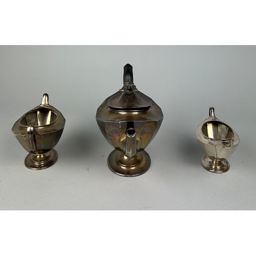 134 - A SILVER TEA SET WITH MARKS FOR 'GH' COMPRISING A TEA POT, SUGAR BOWL AND MILK JUG, 

Total weight: ... 