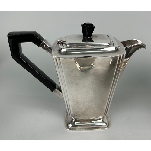 132 - AN ART DECO SILVER TEA SET BY WILLIAM ADAMS COMPRISING A TEA POT, COFFEE POT, MILK JUG AND SUGAR BOW... 