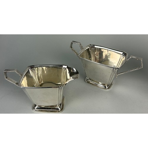 132 - AN ART DECO SILVER TEA SET BY WILLIAM ADAMS COMPRISING A TEA POT, COFFEE POT, MILK JUG AND SUGAR BOW... 