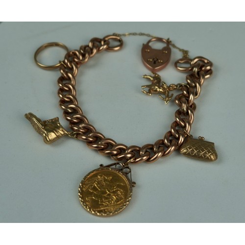 168 - A 1911 HALF SOVEREIGN ON A 9CT GOLD BRACELET WITH VARIOUS CHARMS

Weight: 37gms