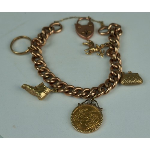 168 - A 1911 HALF SOVEREIGN ON A 9CT GOLD BRACELET WITH VARIOUS CHARMS

Weight: 37gms