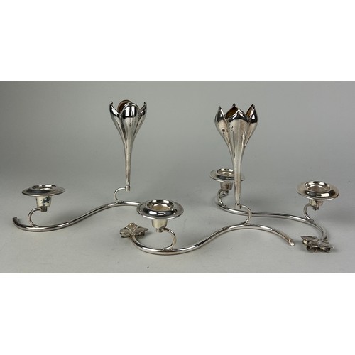 486 - ART NOUVEAU STYLE SILVER PLATED CANDLESTICKS (3) 

23cm x 17cm each light.