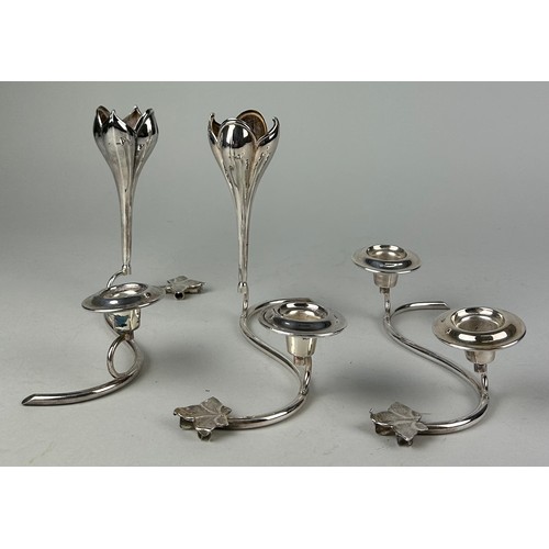 486 - ART NOUVEAU STYLE SILVER PLATED CANDLESTICKS (3) 

23cm x 17cm each light.