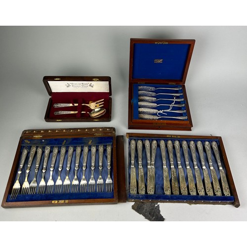 547 - SILVER PLATED CUTLERY TO INCLUDE A SET OF KNIVES AND FORKS, A SET OF SERVERS, THAI SERVERS (Qty)