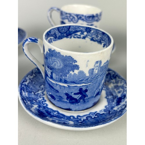 366 - A SET OF SIX BLUE AND WHITE COPELAND 'SPODES ITALIAN' COFFEE CUPS AND SIX SAUCERS ALONG WITH FIVE JA... 