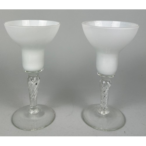 330 - A PAIR OF GLASS CANDLESTICKS POSSIBLY ITALIAN (2) 

16cm H each