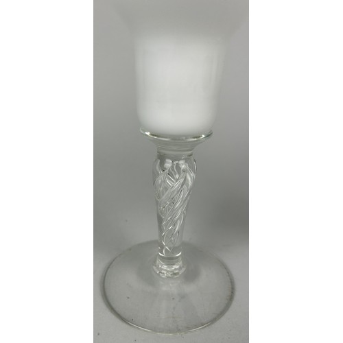 330 - A PAIR OF GLASS CANDLESTICKS POSSIBLY ITALIAN (2) 

16cm H each