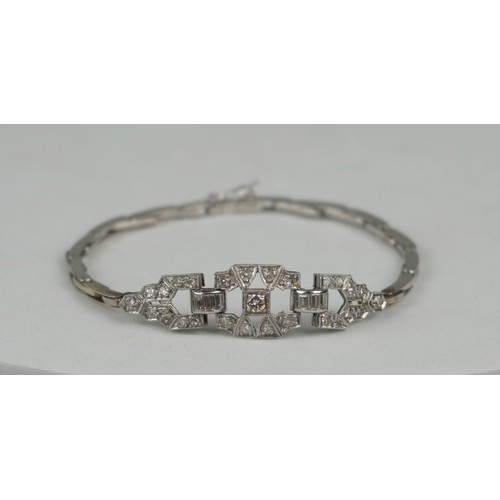 162 - AN PLATINUM BRACELET SET WITH DIAMONDS IN AN ASPREY AND CO BOX, 

Marked 'LONDON MADE' 

Weight: 8.0... 