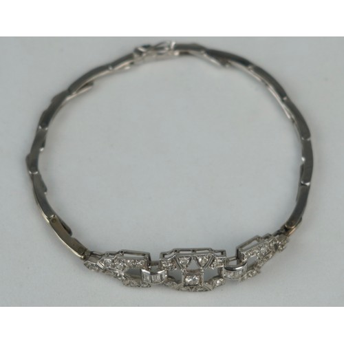 162 - AN PLATINUM BRACELET SET WITH DIAMONDS IN AN ASPREY AND CO BOX, 

Marked 'LONDON MADE' 

Weight: 8.0... 