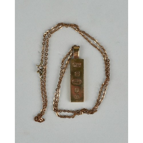 170 - A 9CT GOLD INGOT ON CHAIN,

Total weight 13gms