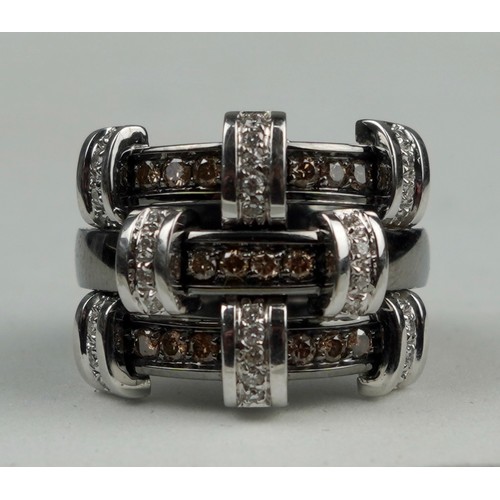 175 - 18CT WHITE GOLD & OXIDISED WHITE GOLD, 
DIAMOND & YELLOW GOLD RING 17.5gms