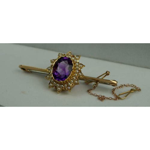 202 - GOLD PEARL & AMETHYST BROOCH 4.9gms