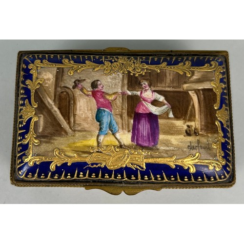 340 - A 19TH CENTURY SEVRES PORCELAIN TRINKET BOX, 

9cm x 5.5cm x 3.5cm 
With central painted panel to li... 