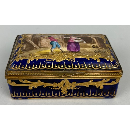 340 - A 19TH CENTURY SEVRES PORCELAIN TRINKET BOX, 

9cm x 5.5cm x 3.5cm 
With central painted panel to li... 