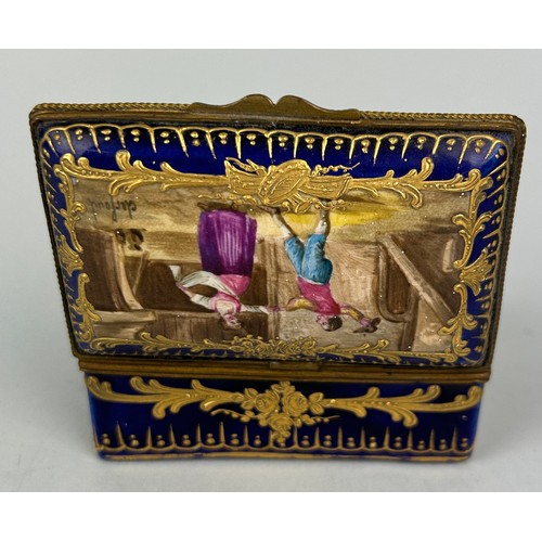 340 - A 19TH CENTURY SEVRES PORCELAIN TRINKET BOX, 

9cm x 5.5cm x 3.5cm 
With central painted panel to li... 