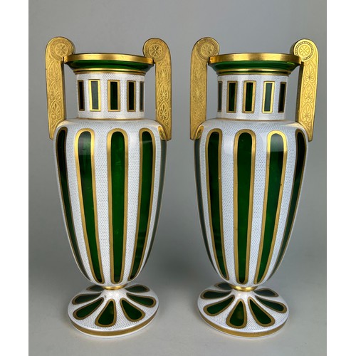 328 - A PAIR OF 19TH CENTURY BOHEMIAN GLASS PEDESTAL VASES EACH WITH CENTRAL PANEL OF PAINTED LADIES (2) 
... 