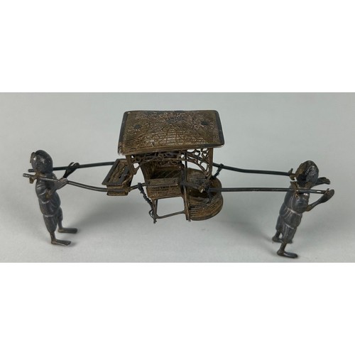 157 - A SMALL CHINESE SILVER CARRIAGE AND CARRIERS, 

Weight: 27gms