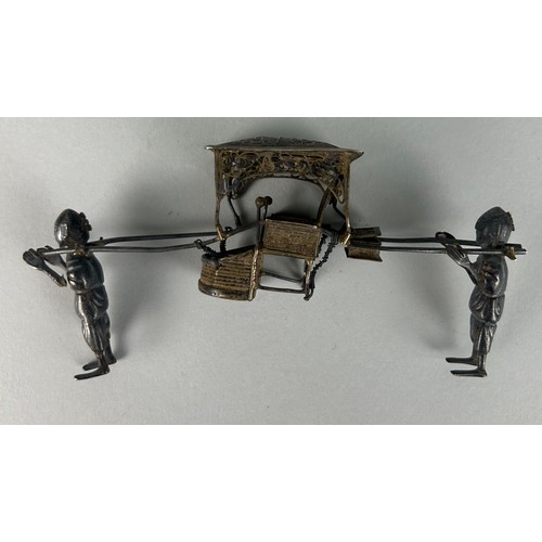 157 - A SMALL CHINESE SILVER CARRIAGE AND CARRIERS, 

Weight: 27gms